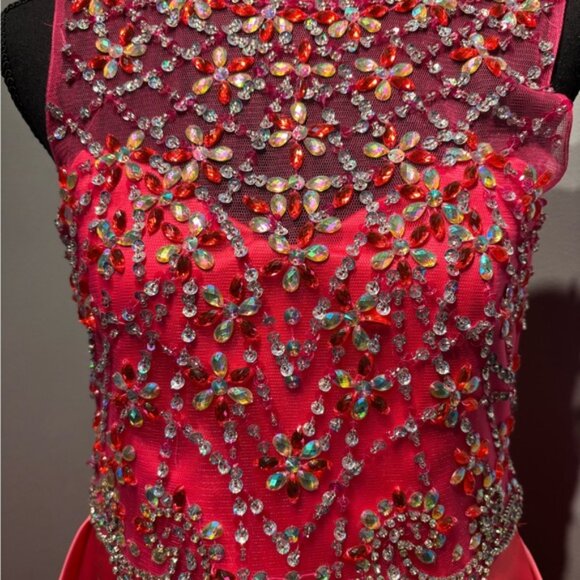 Tiffany Designs pageant Gown Youth Size 16  Lipstick Color Beaded Bodice 13472 - Picture 2 of 11